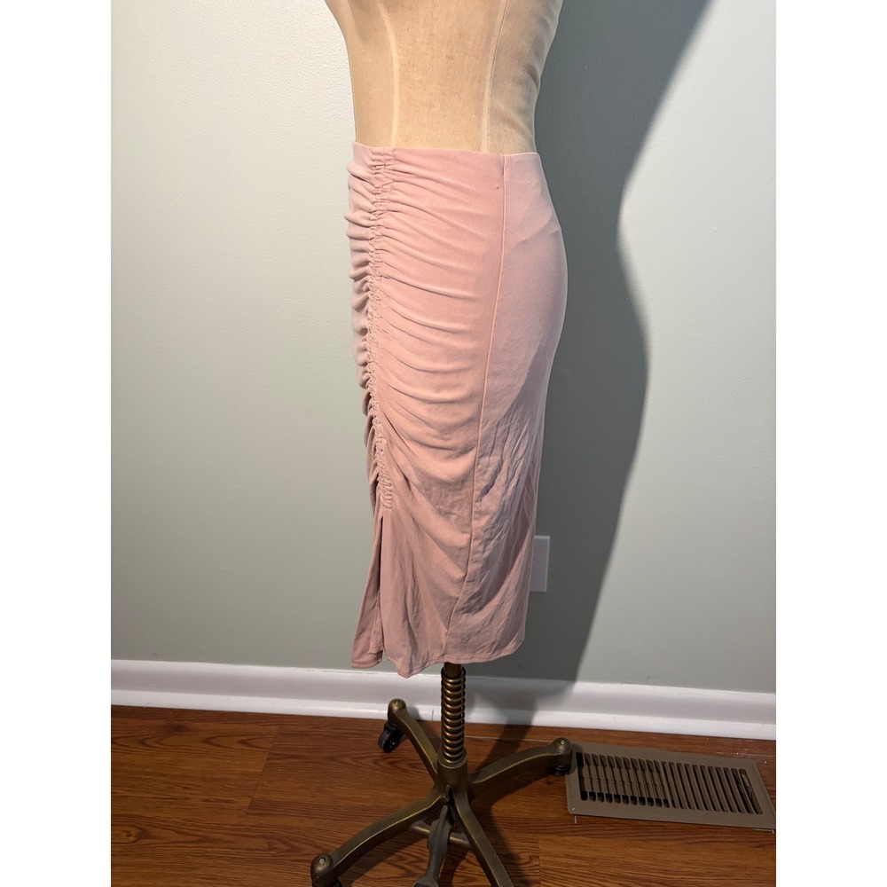 Express Ruched Side bandage Midi Skirt Blush Pink Bodycon Slit Small NEW